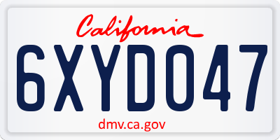 CA license plate 6XYD047