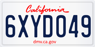CA license plate 6XYD049
