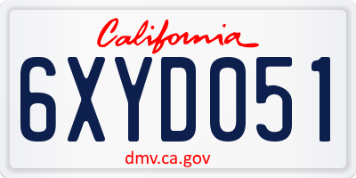 CA license plate 6XYD051
