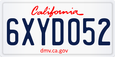 CA license plate 6XYD052
