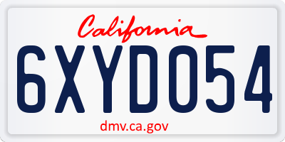 CA license plate 6XYD054