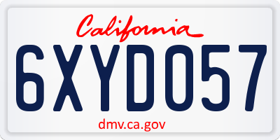 CA license plate 6XYD057