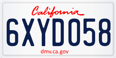 CA license plate 6XYD058