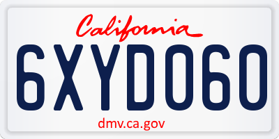 CA license plate 6XYD060