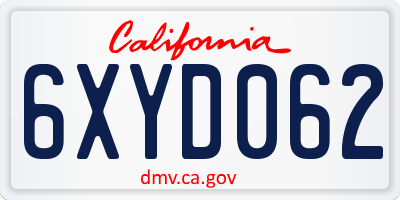 CA license plate 6XYD062