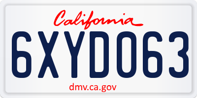 CA license plate 6XYD063