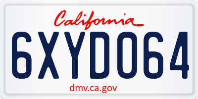 CA license plate 6XYD064