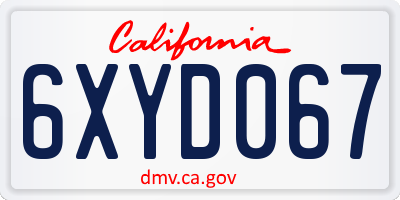 CA license plate 6XYD067
