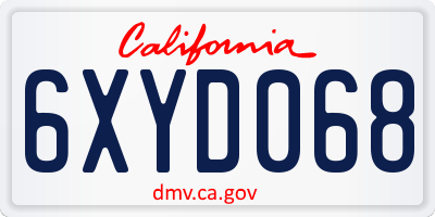 CA license plate 6XYD068