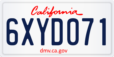 CA license plate 6XYD071