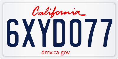 CA license plate 6XYD077