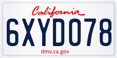 CA license plate 6XYD078