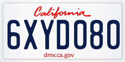 CA license plate 6XYD080