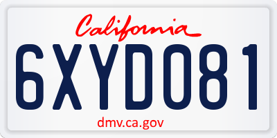 CA license plate 6XYD081