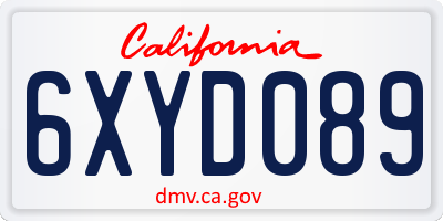 CA license plate 6XYD089