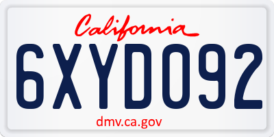 CA license plate 6XYD092