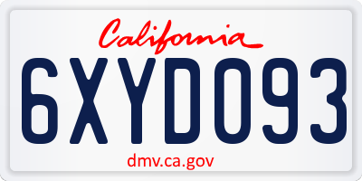 CA license plate 6XYD093