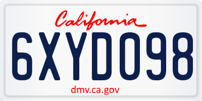 CA license plate 6XYD098