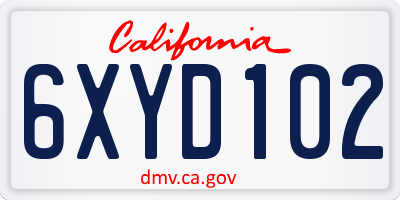 CA license plate 6XYD102