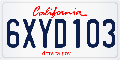 CA license plate 6XYD103