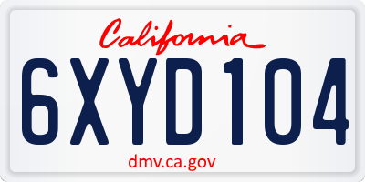 CA license plate 6XYD104
