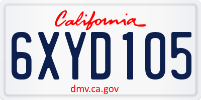 CA license plate 6XYD105