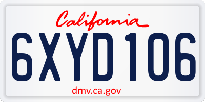 CA license plate 6XYD106