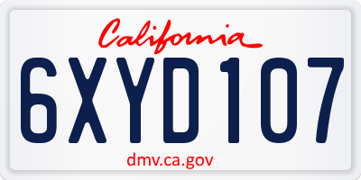 CA license plate 6XYD107