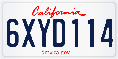 CA license plate 6XYD114