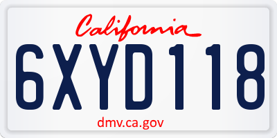 CA license plate 6XYD118