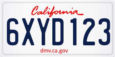 CA license plate 6XYD123