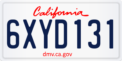 CA license plate 6XYD131
