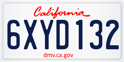 CA license plate 6XYD132