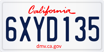 CA license plate 6XYD135