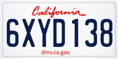 CA license plate 6XYD138