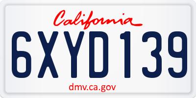 CA license plate 6XYD139