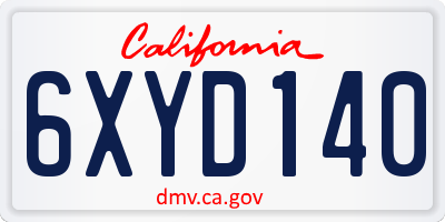 CA license plate 6XYD140