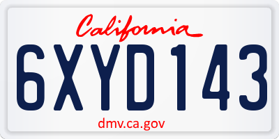 CA license plate 6XYD143