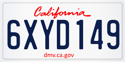 CA license plate 6XYD149