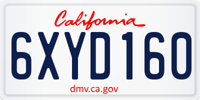 CA license plate 6XYD160