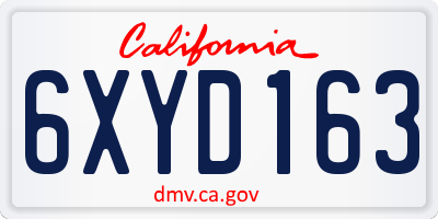 CA license plate 6XYD163