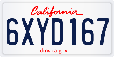 CA license plate 6XYD167