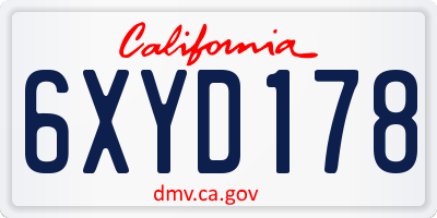 CA license plate 6XYD178