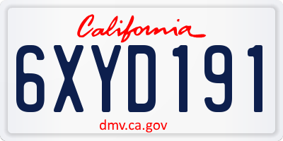 CA license plate 6XYD191