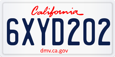 CA license plate 6XYD202