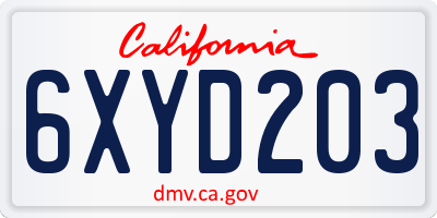 CA license plate 6XYD203