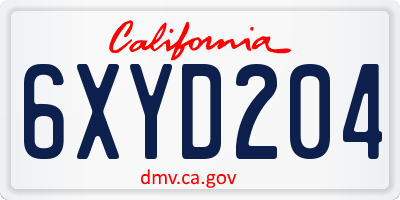 CA license plate 6XYD204