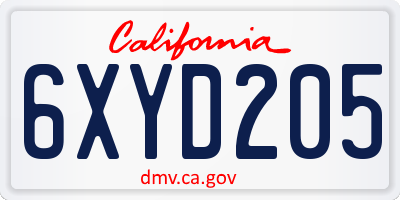 CA license plate 6XYD205