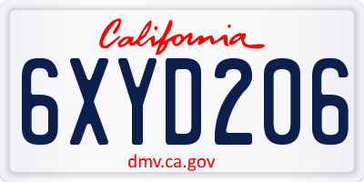 CA license plate 6XYD206