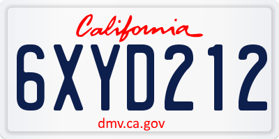 CA license plate 6XYD212